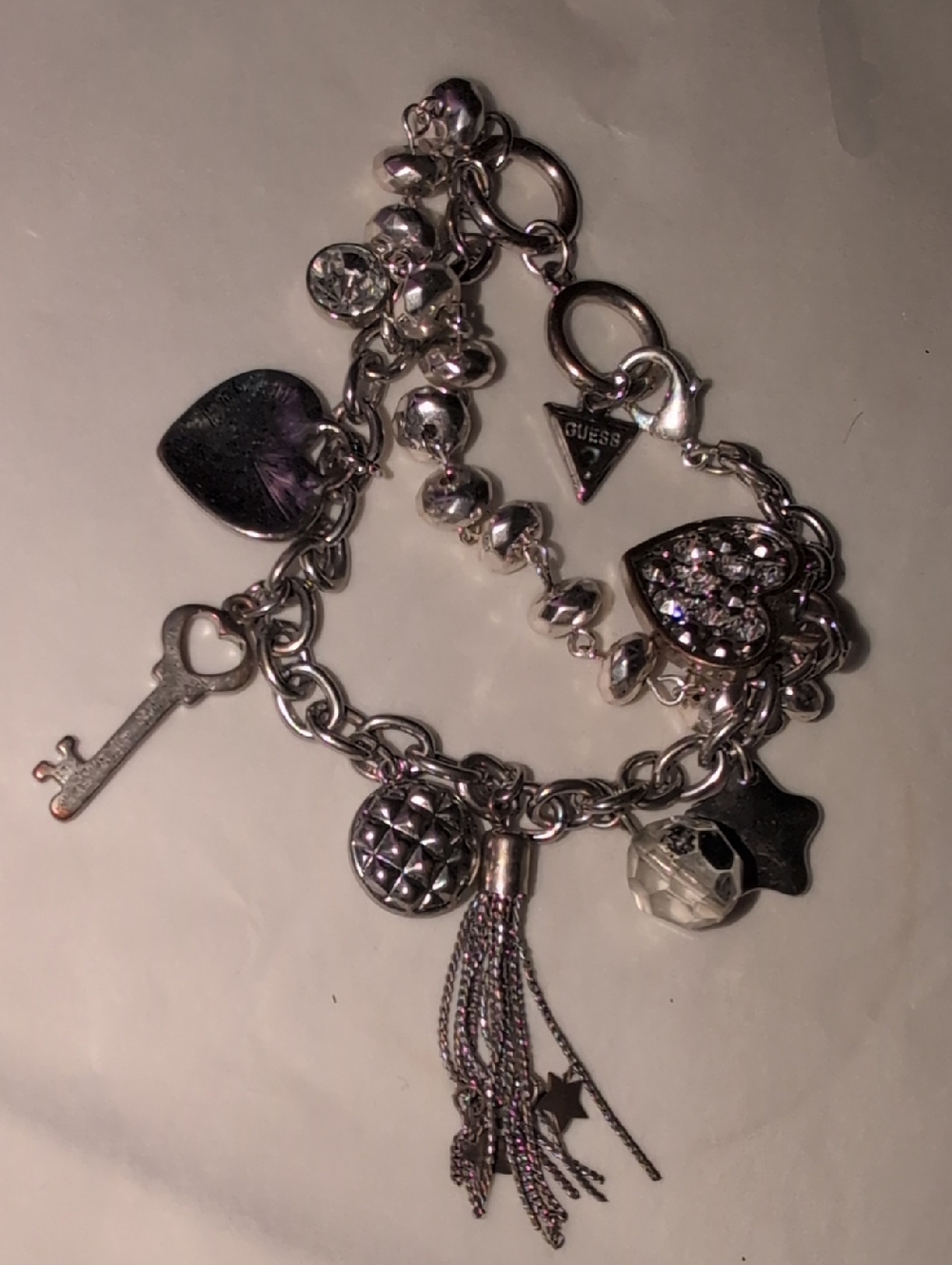 🌸2/$35🌸 GUESS Silver Charm Bracelet with Heart, Key & Tassel Accents